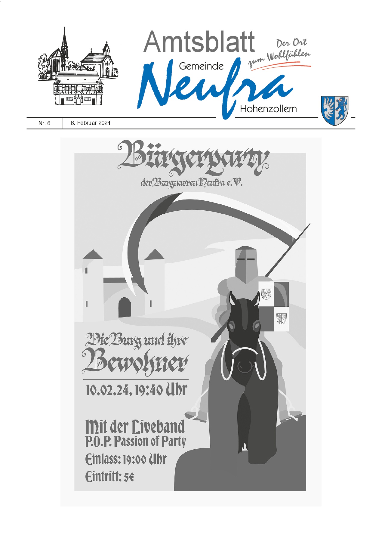  Das Bild zeigt die Titelseite des Amtsblatts Nummer 6 vom 8. Februar 2024 